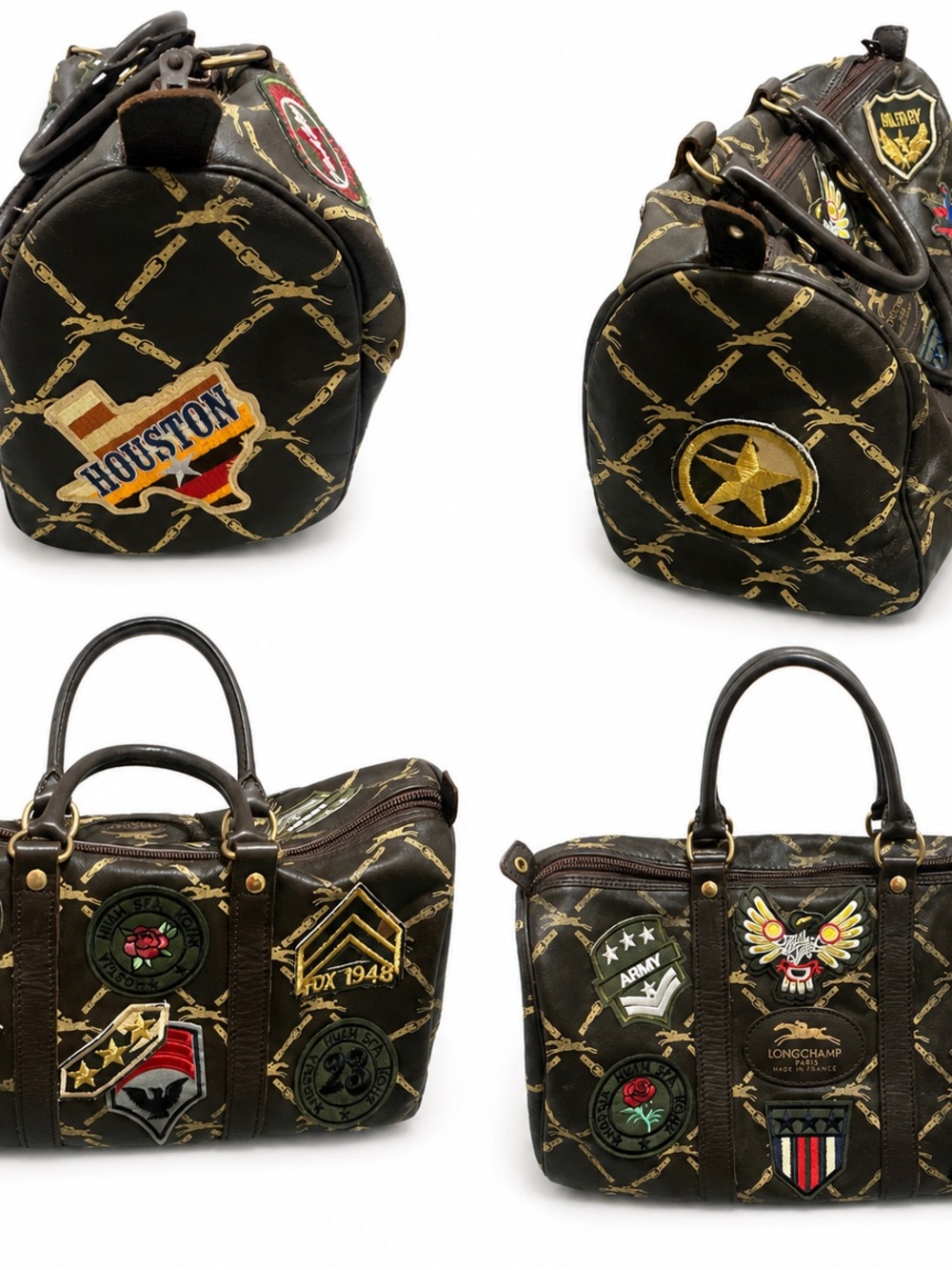 Longchamp Black and Gold Patchwork Leather Satchel